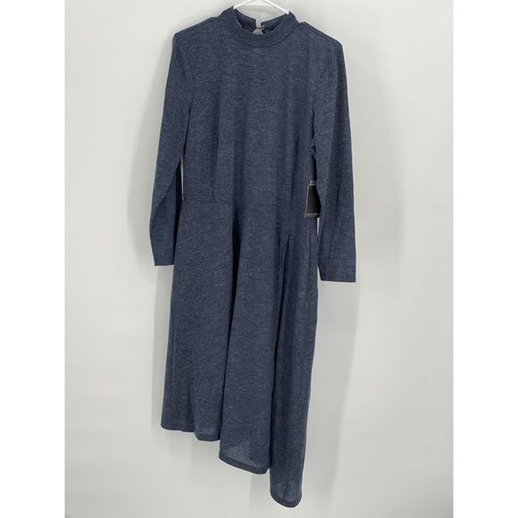 Eloquii Dress Long Sleeve Women 14 Knit Blue Asymmetrical Mock Neck New‎ - Picture 1 of 12